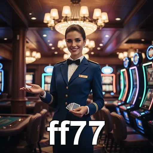 Atendente VIP sorridente no cassino da ff77.