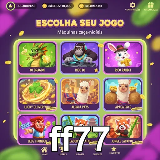 Tela do site ff77 com opções de jogos de caça-níqueis.