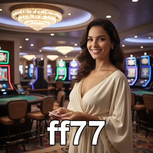 Jogadora sorridente em ambiente de jogos no ff77.