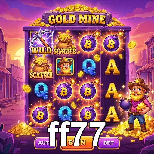 Interface do jogo Gold Mine no ff77, destacando ganhos possíveis.