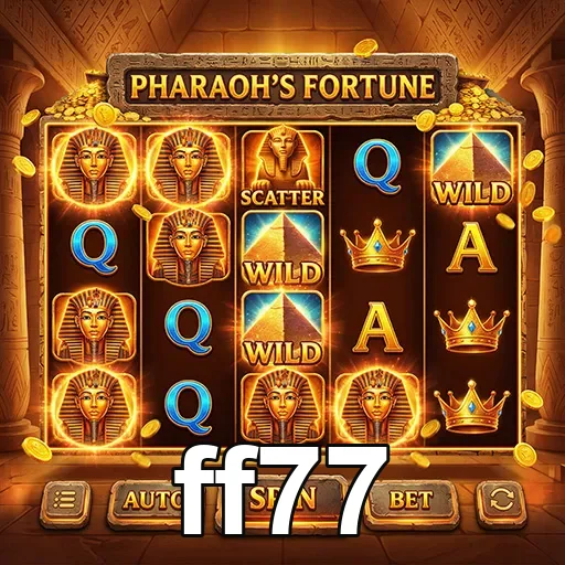 Tela do jogo Pharaoh's Fortune no ff77 em dispositivo móvel.