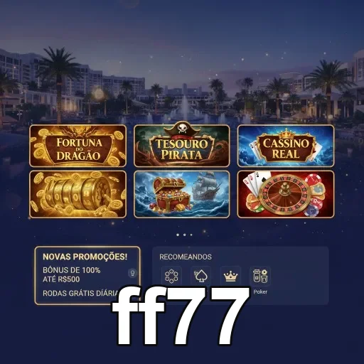 Interface de jogos da plataforma ff77 com opções variadas.
