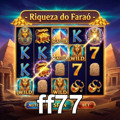 Slot 'Riqueza do Faraó' no site ff77, destacando prêmios.