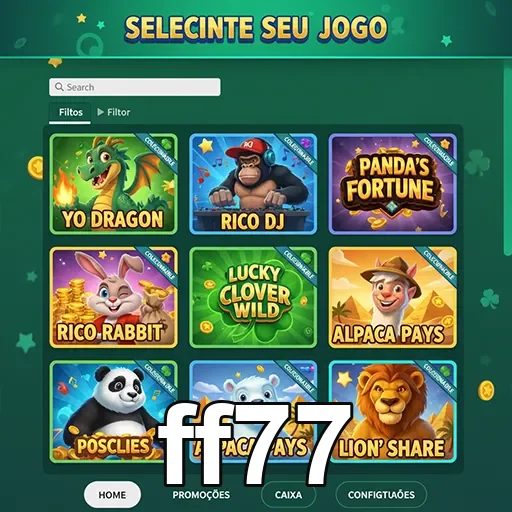Tela do aplicativo ff77 mostrando seleções de jogos de slot.