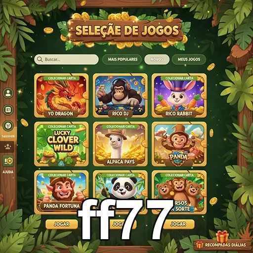Tela do aplicativo ff77 mostrando seleção de jogos móveis.