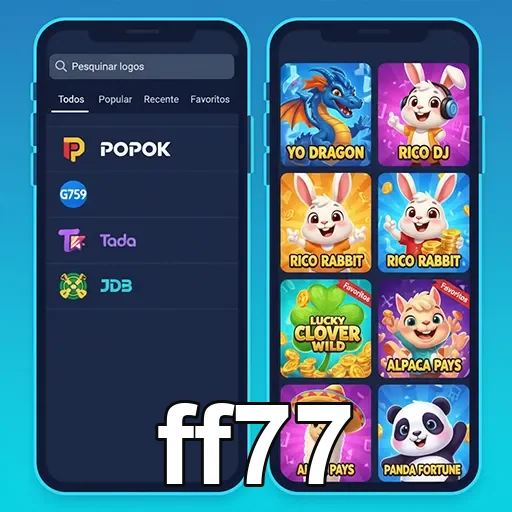 Tela de celular mostrando jogos da ff77 com acesso fácil.