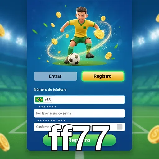 Tela de registro da ff77 com protagonista jogando futebol.
