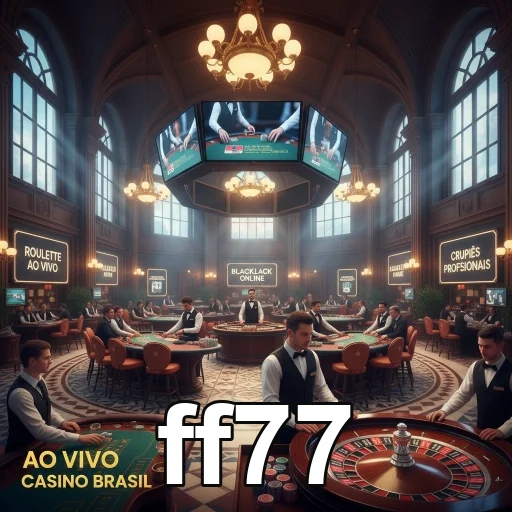 Mesas de roleta e blackjack com crupiês no ff77.